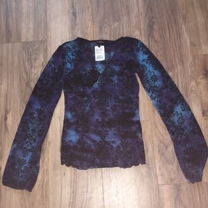 Blue and black long sleeve blouse